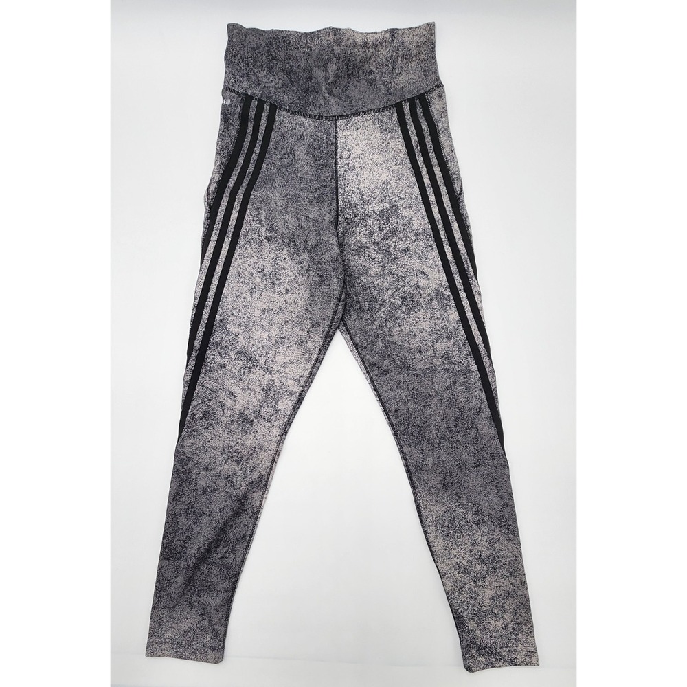 Adidas Aeroready Leggings Womens Small Gray Black High‎ Waisted 3-Stripe